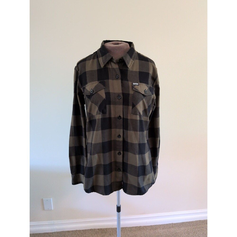 Dixxon Flannel Co LG Shirt Lone Wolf Green Black Plaid Womens Excellent